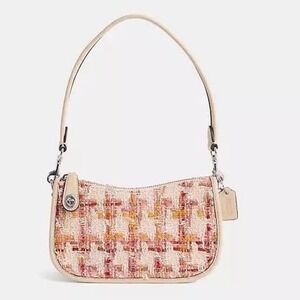 Coach Restored Swinger 20 Bag Multicolor Tweed Houndstooth Pink Cream Leather